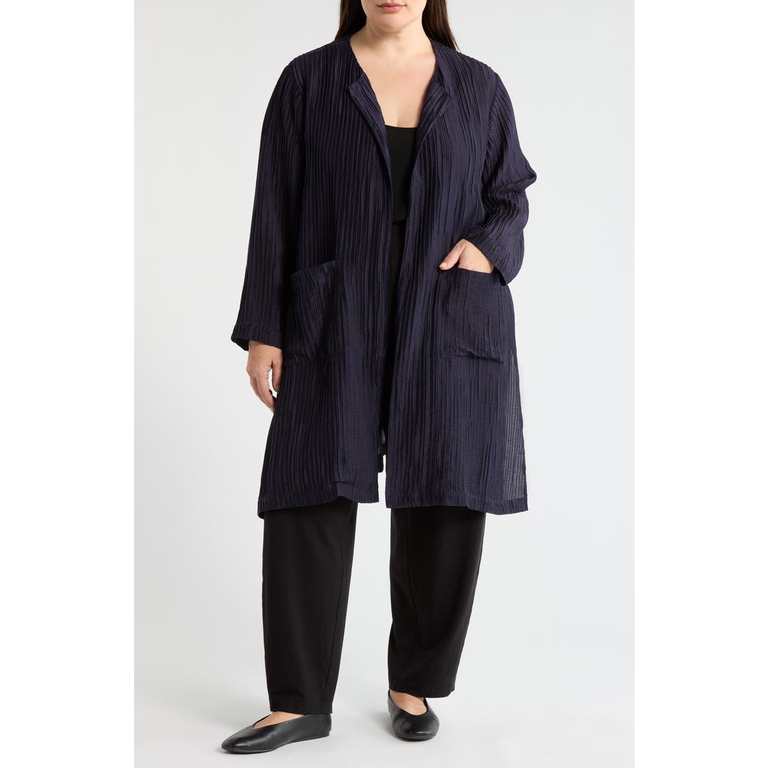 Eileen Fisher Micropleat Collarless Jacket