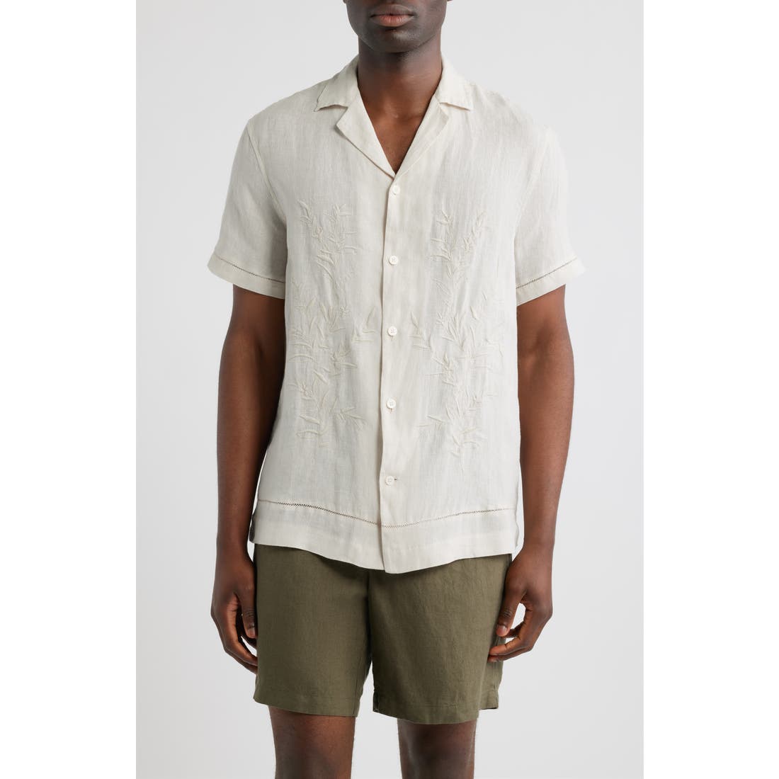 Nordstrom Embroidered Linen Camp Shirt