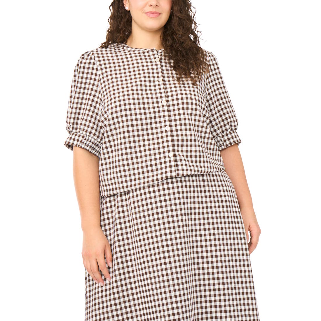 Halogen(r) ) Puff Sleeve Front Button Top