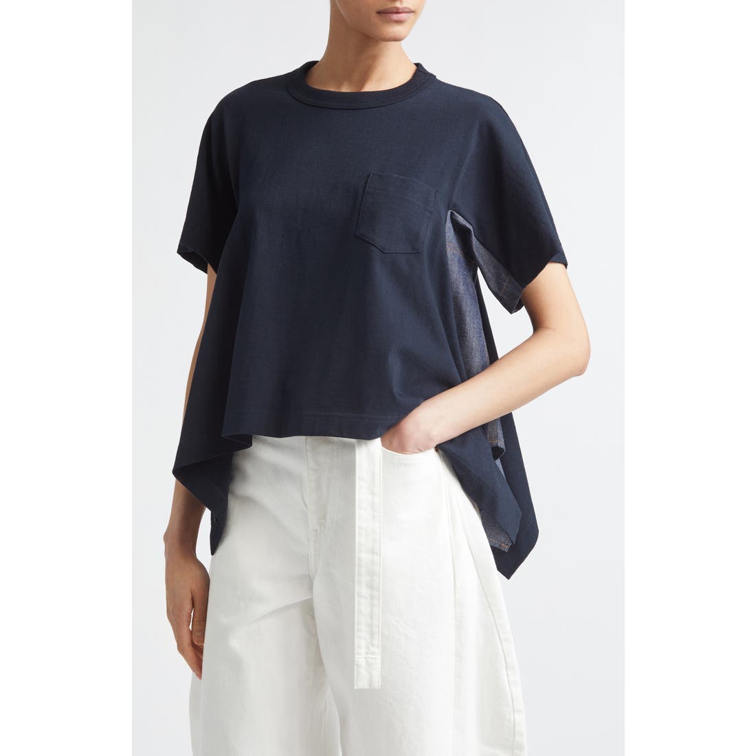 undefined Sacai Lightweight Cotton Jersey & Denim T-Shirt
