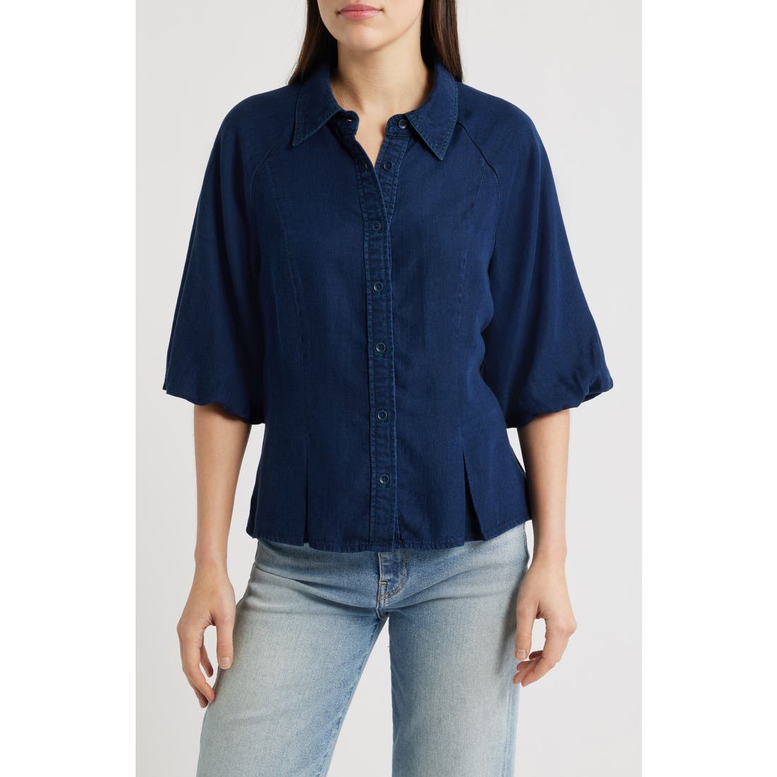 Wit & Wisdom Bubble Sleeve Flare Button-Up Top