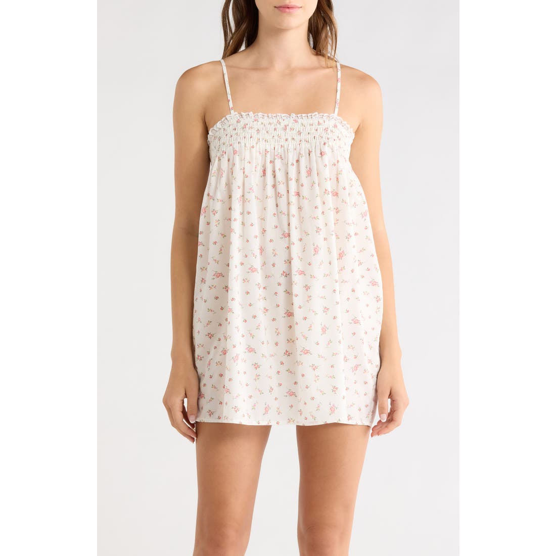 Open Edit Flirty Cotton Nightgown in Ivory/coral Floral