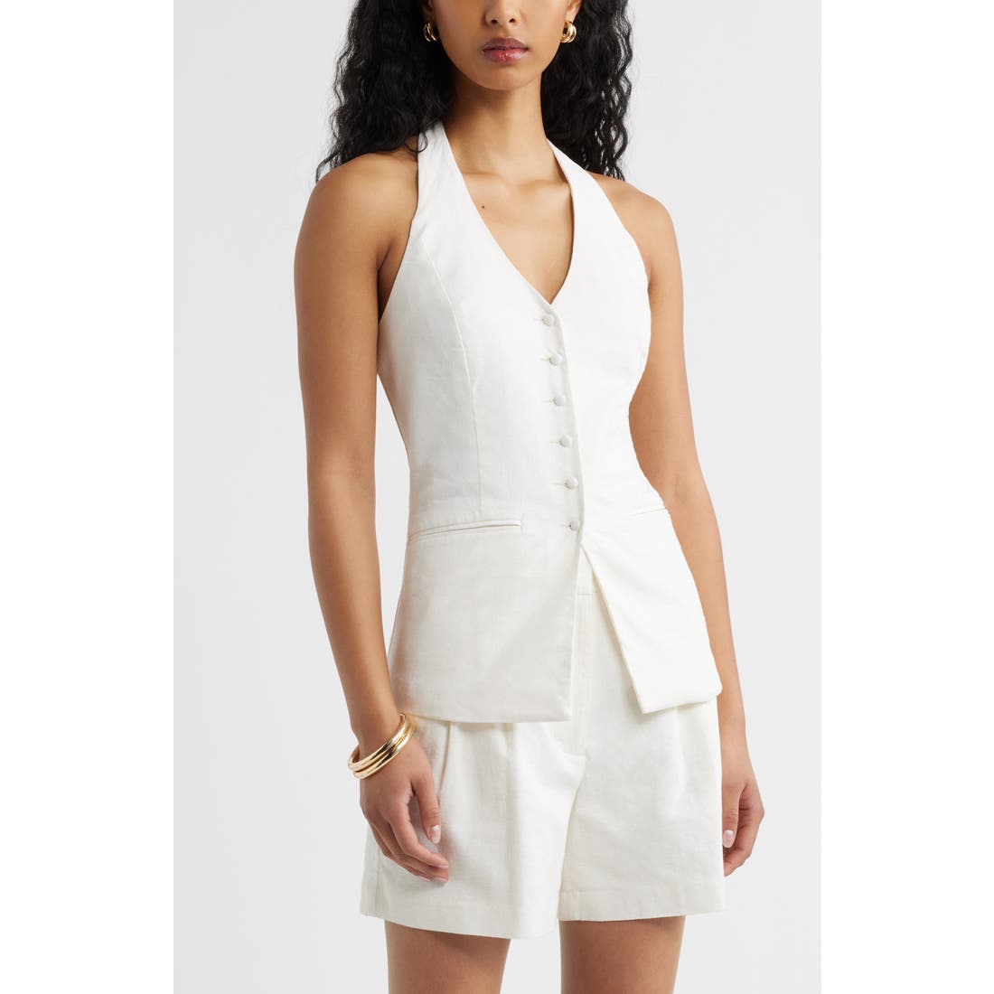 Open Edit Linen Halter Vest