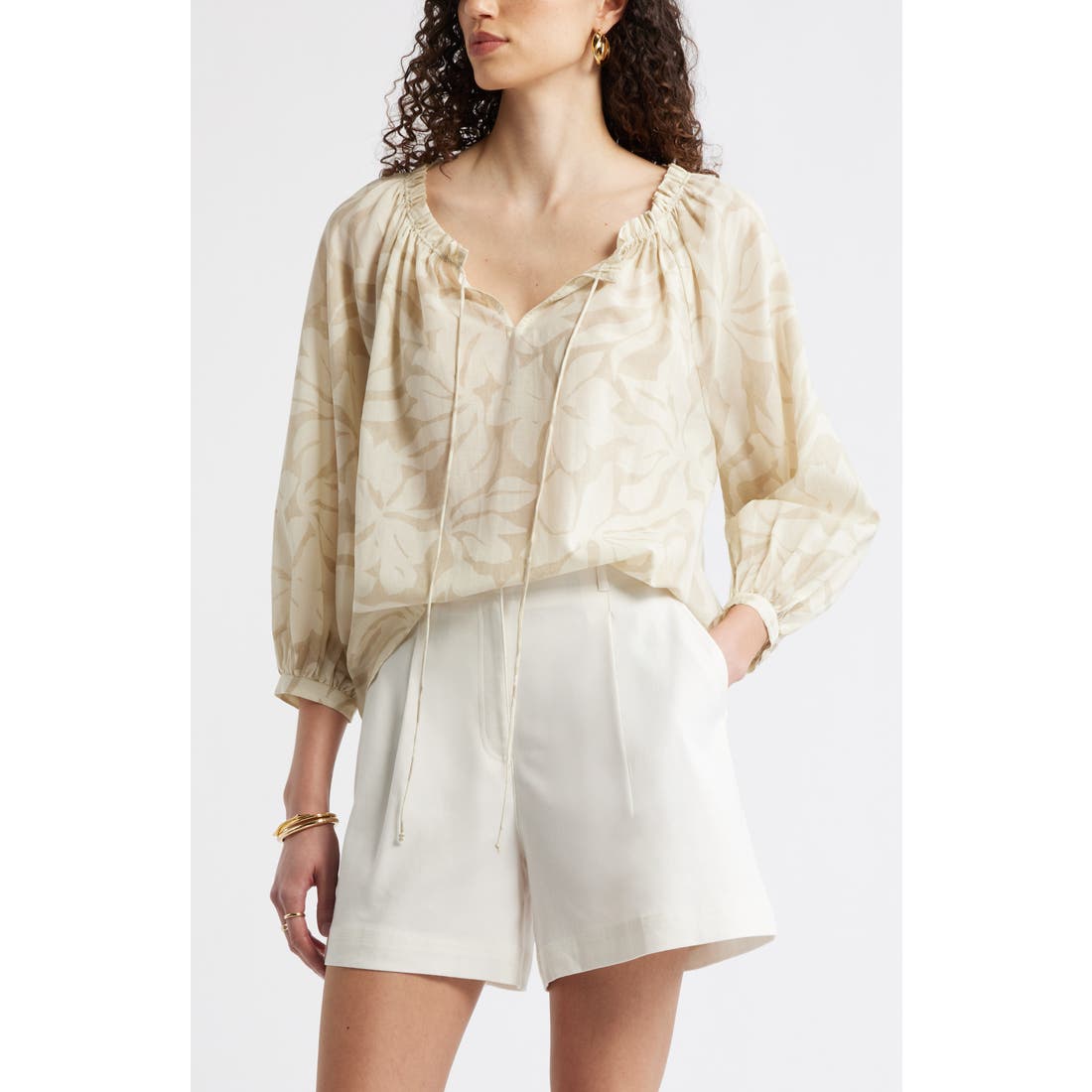Nordstrom Ruffle Neck Tie Front Top