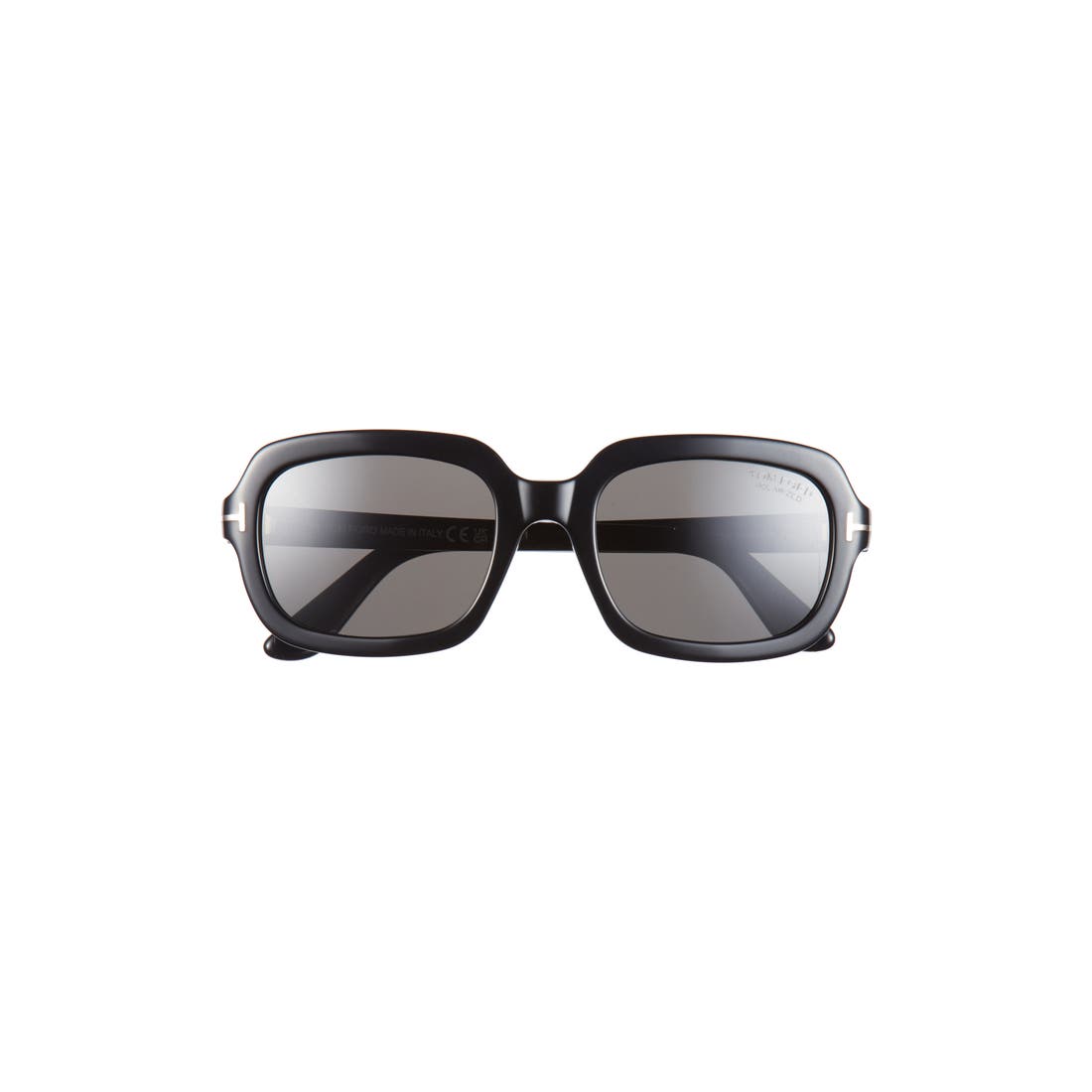 Tom Ford Lana 53mm Polarized Rectangular Sunglasses in Shiny Black/t/logo/polarized Smoke Lens