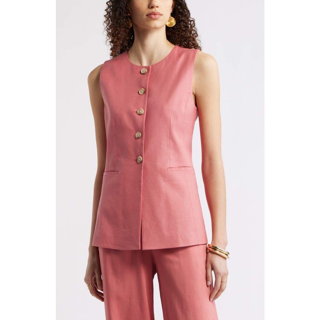 Nordstrom Linen Blend Longline Vest