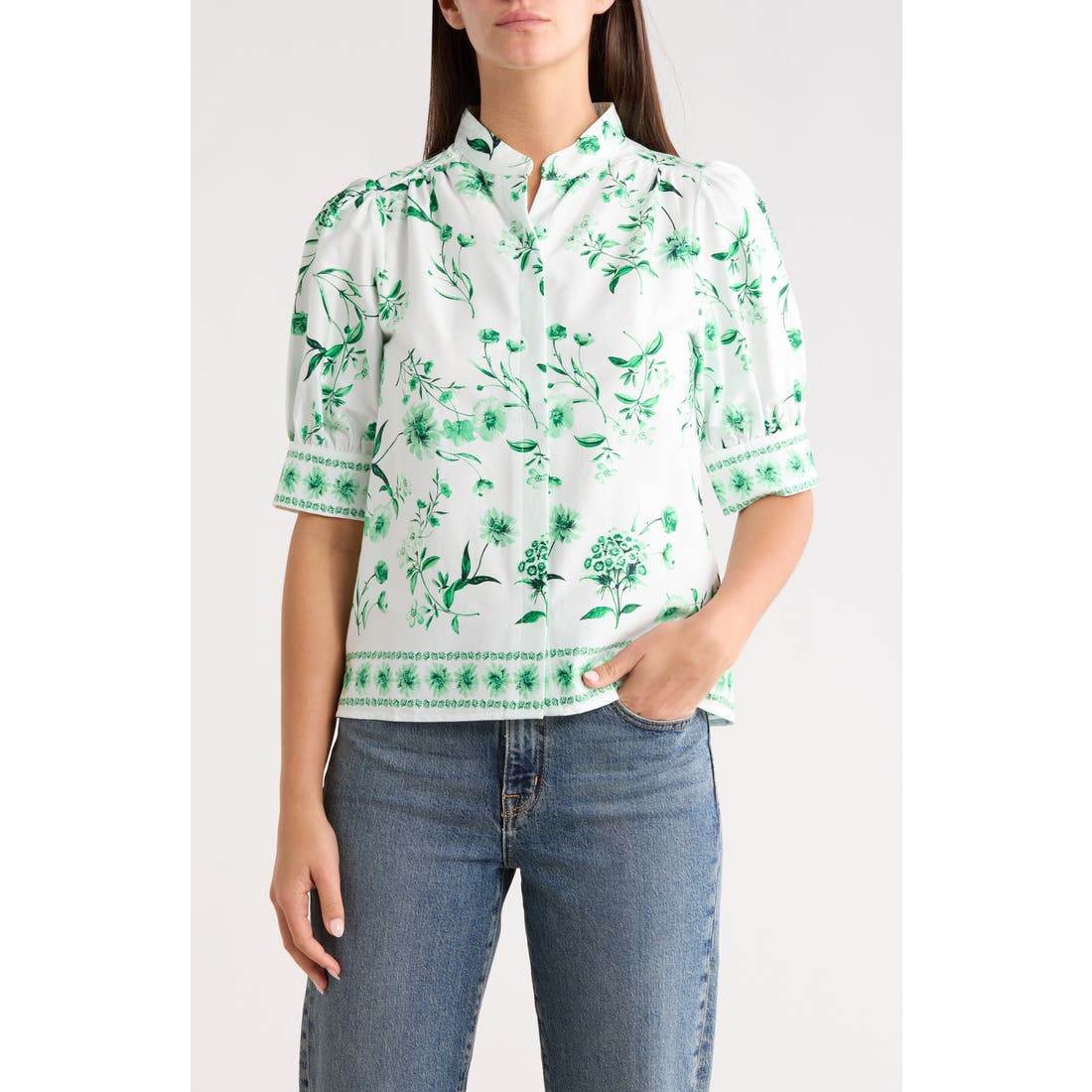 Cece Floral Button-Up Top