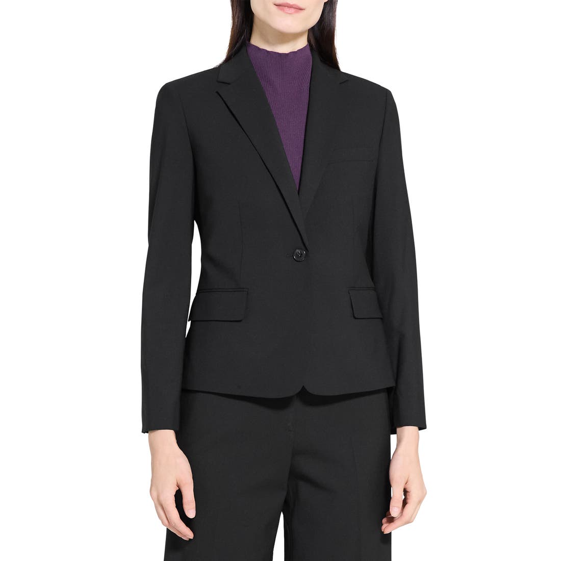 Theory Slim Fit Stretch Wool One Button Blazer
