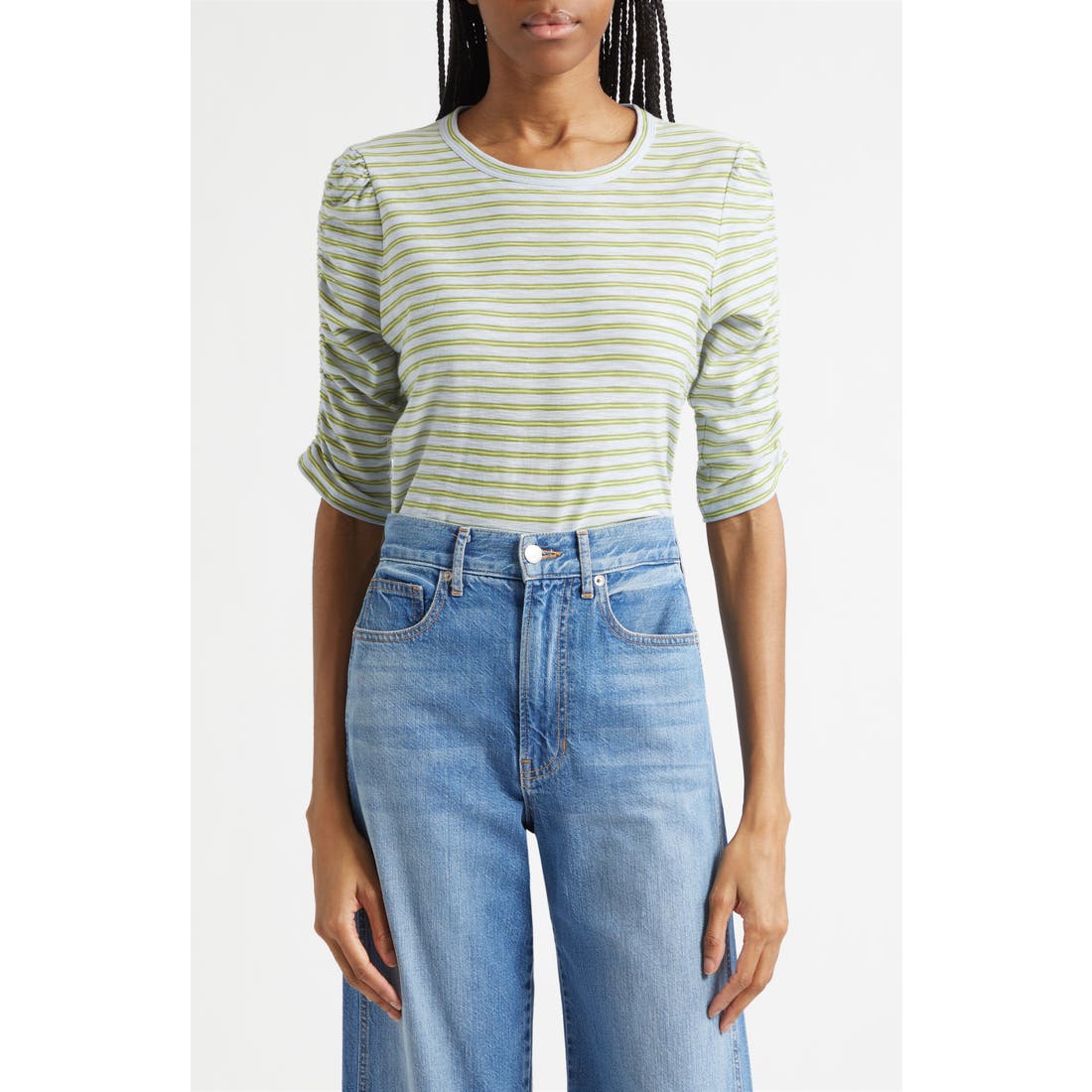 Veronica Beard Waldorf Stripe Ruched Sleeve Tee