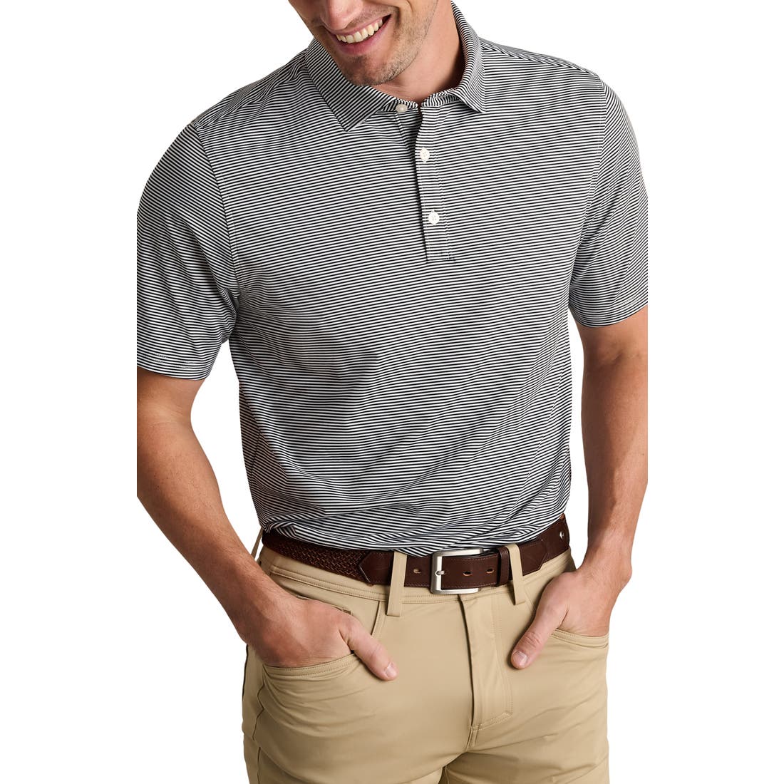 Rhone Drive Time Performance Polo in True Navy/white Stripe