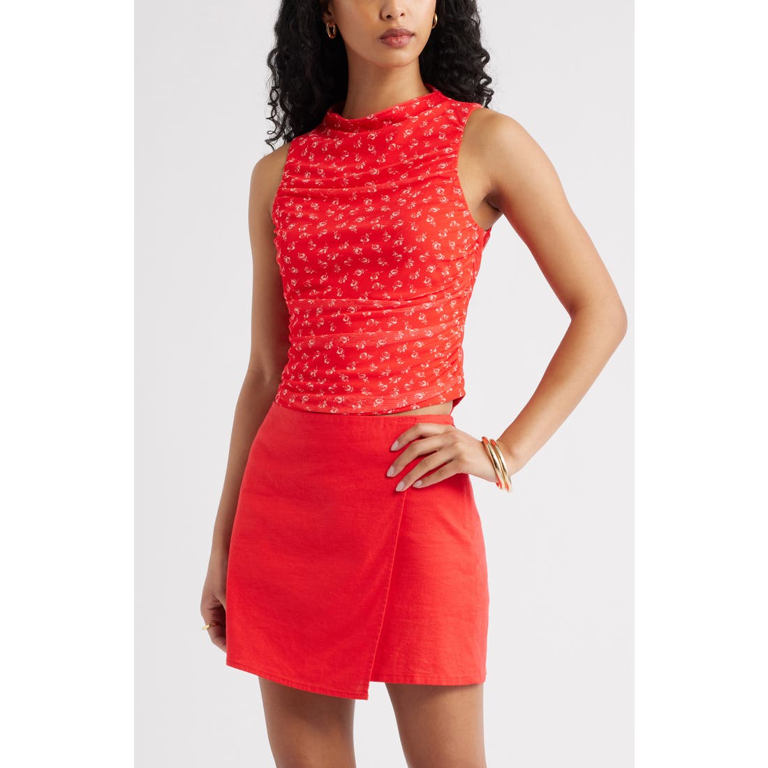 Open Edit Ruched Mesh Tank Top