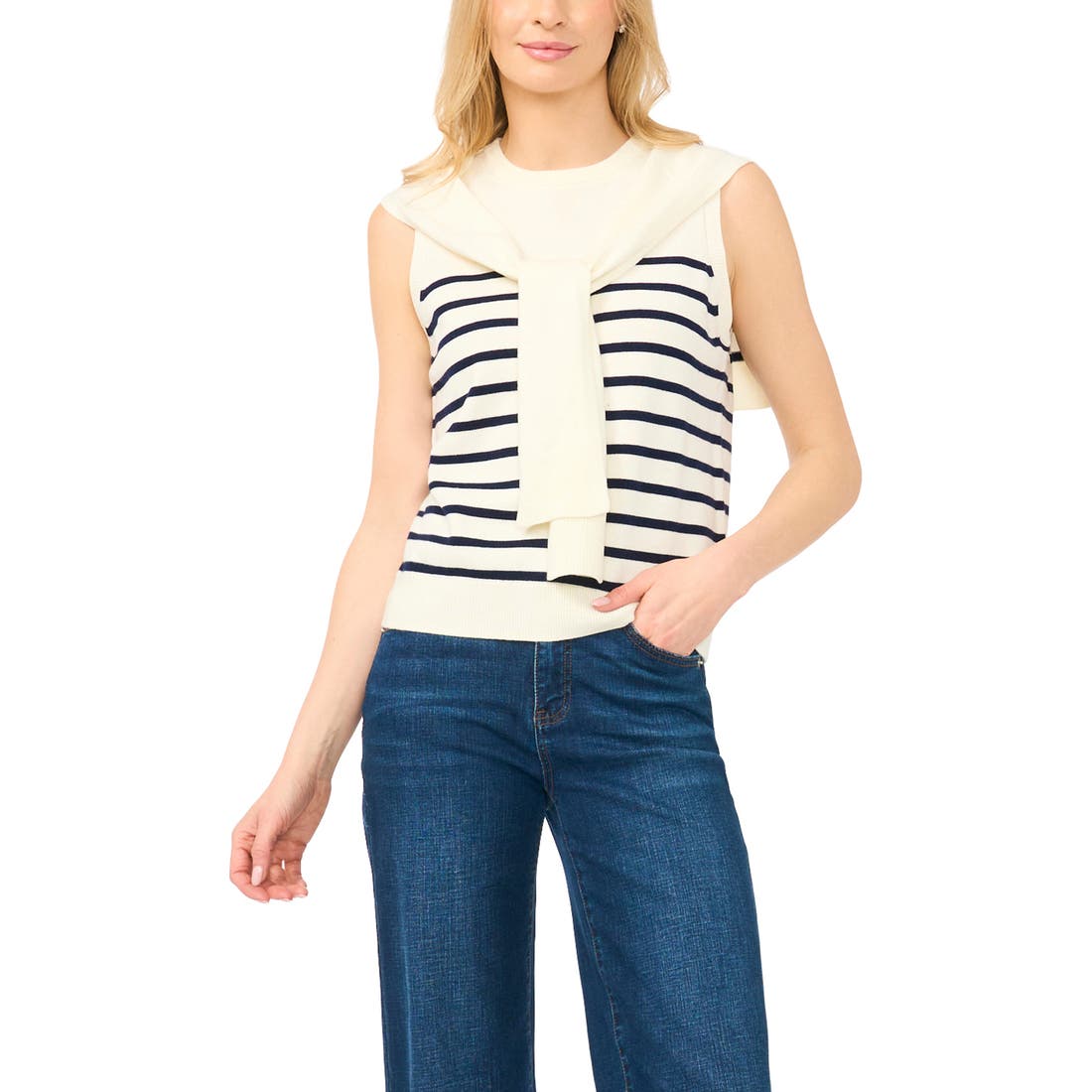 Halogen(r) ) Stripe Front Tie Sleeveless Sweater