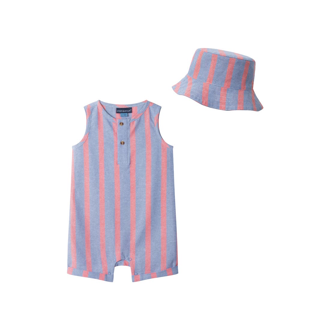 Andy & Evan Cotton Seersucker Romper & Hat Set