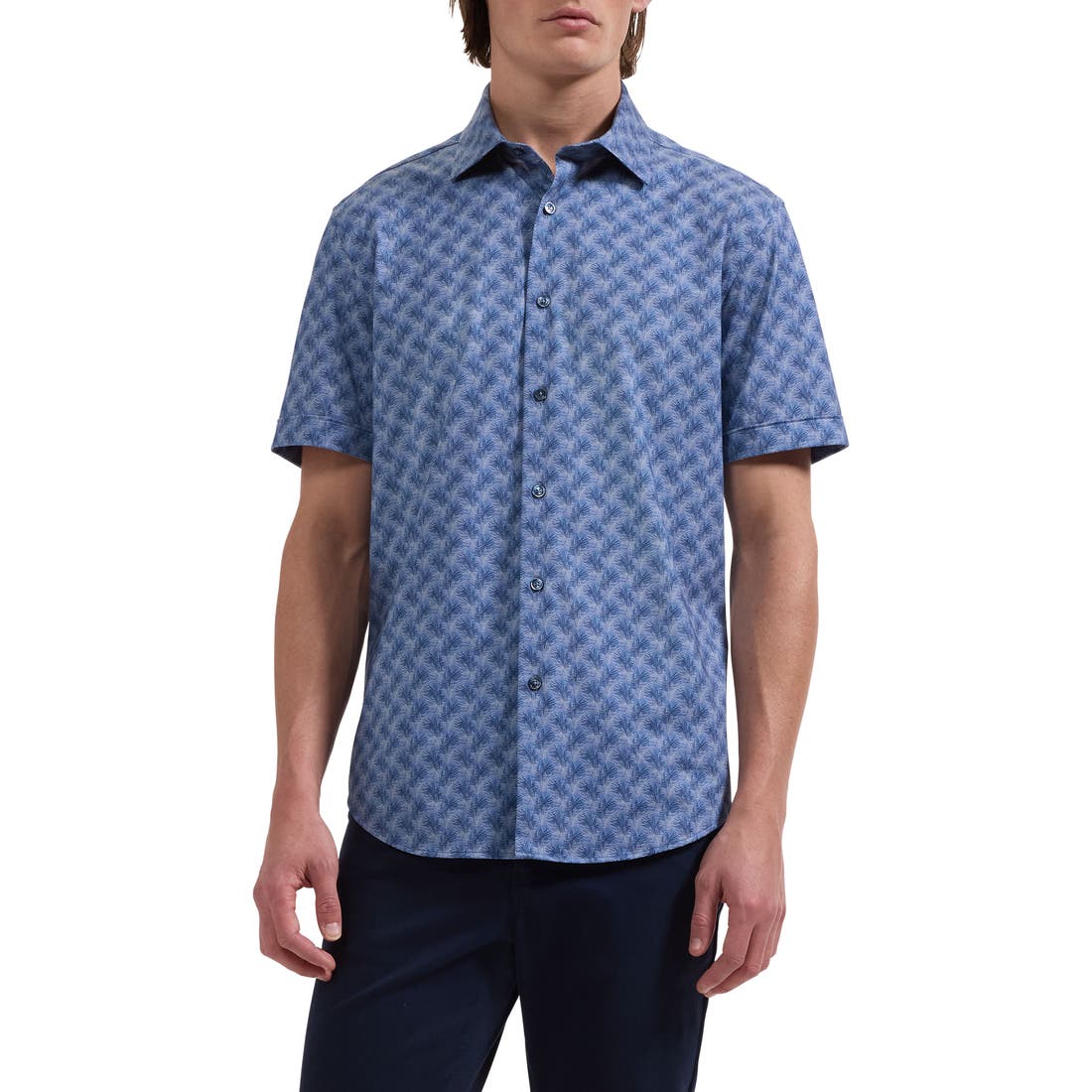 Bugatchi Miles OoohCotton® Leaf Print Short Sleeve Button-Up Shirt