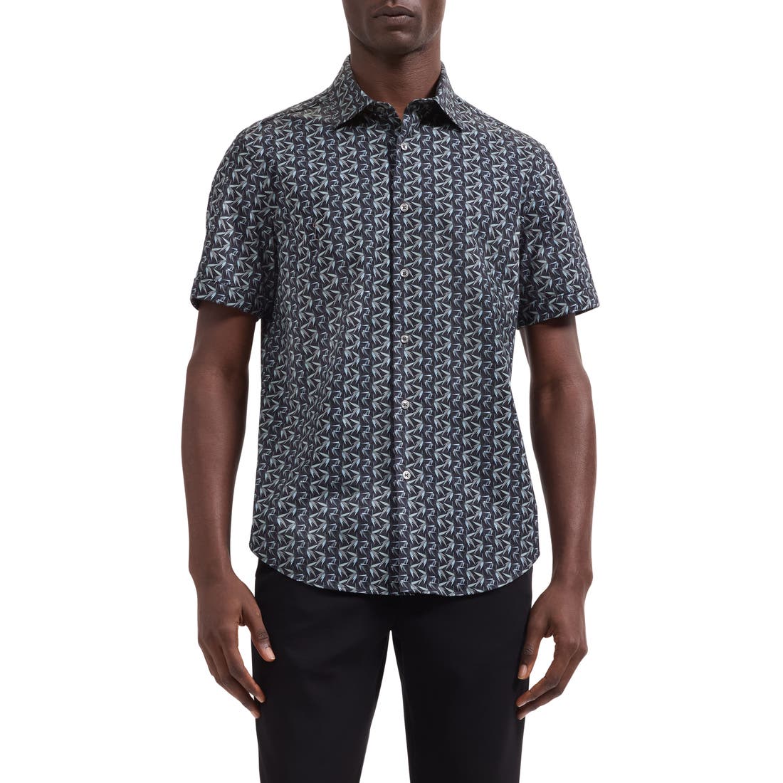 Bugatchi Miles OoohCotton® Leaf Print Short Sleeve Button-Up Shirt