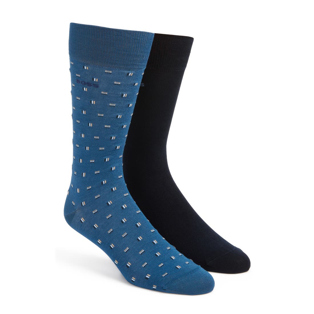 Boss Assorted 2-Pack Geo & Solid Cotton Blend Dress Socks