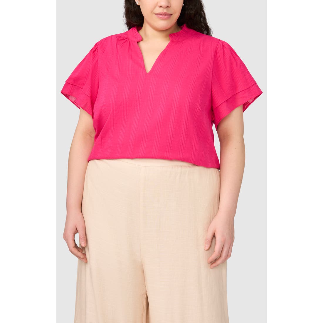 Halogen(r) ) Ruffle Neck Flutter Sleeve Top