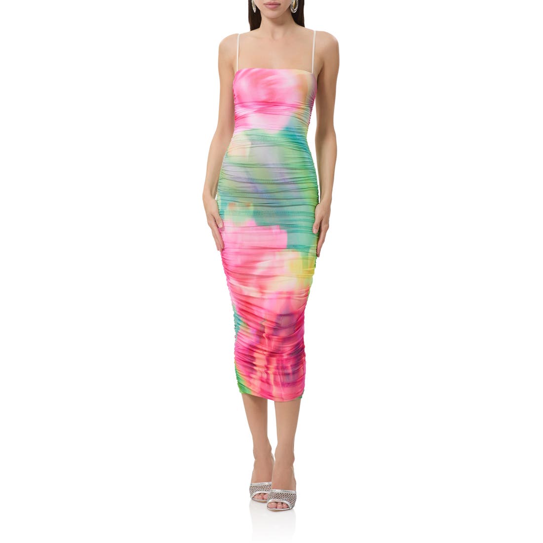 Afrm Hazel Ruched Mesh Midi Dress
