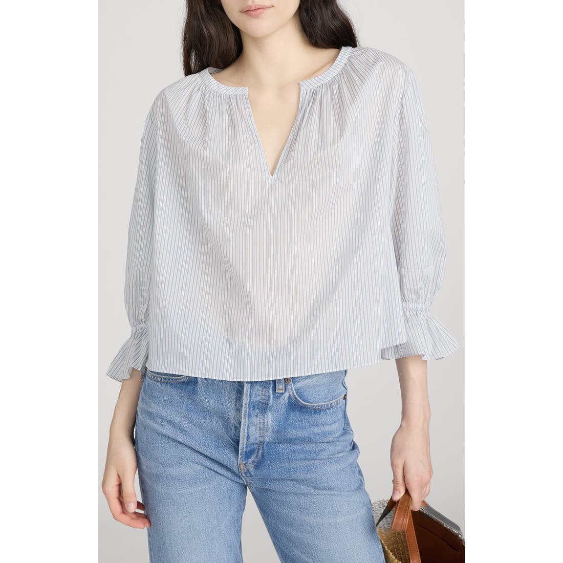 Frame Poet Stripe Bell Sleeve Cotton Top