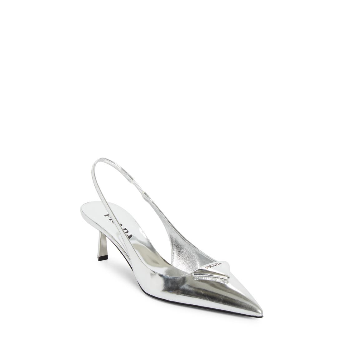 Prada Modellerie Pointed Toe Metallic Kitten Heel Slingback Pump