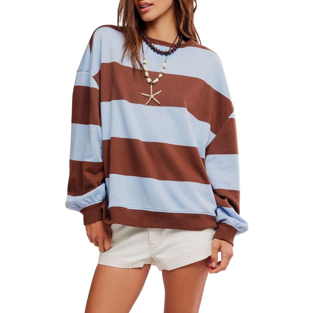 Free People Oversize Stripe Sweatshirt