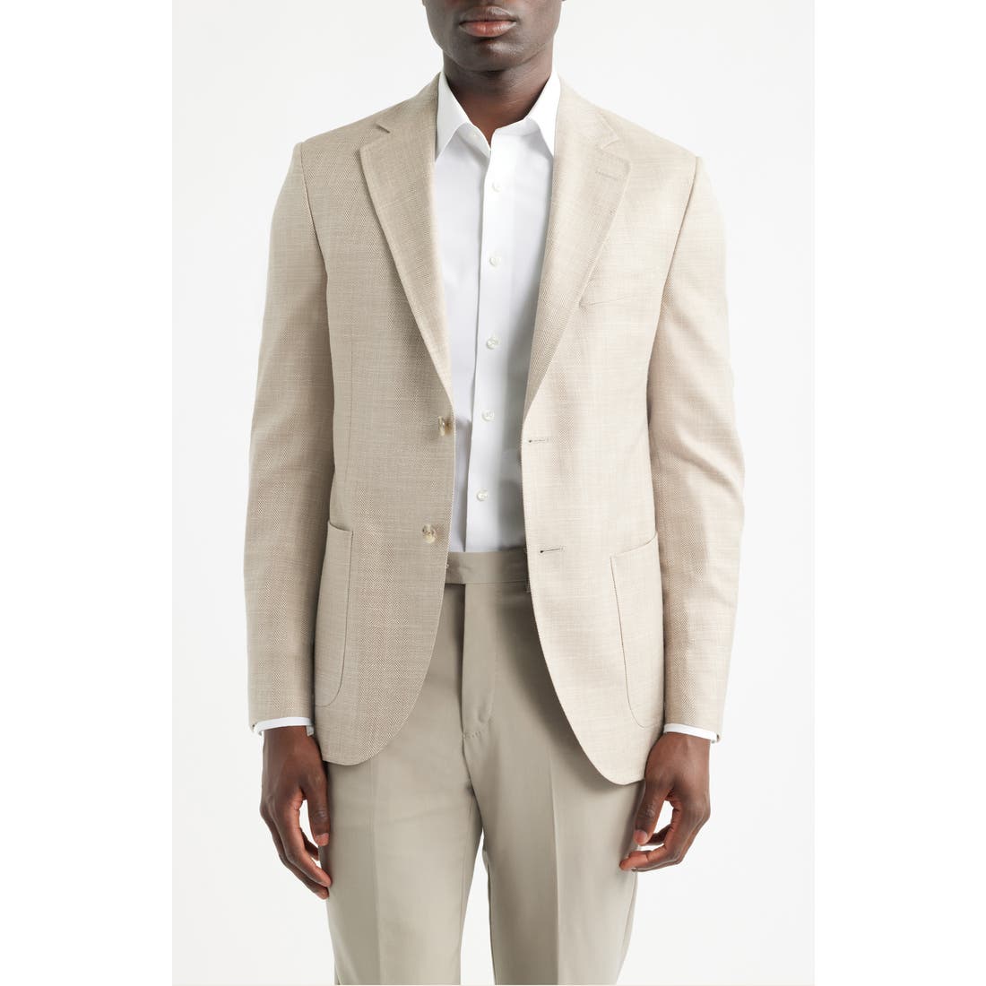 Peter Millar Hyperlight Soft Tan Wool & Silk Blend Herringbone Sport Coat