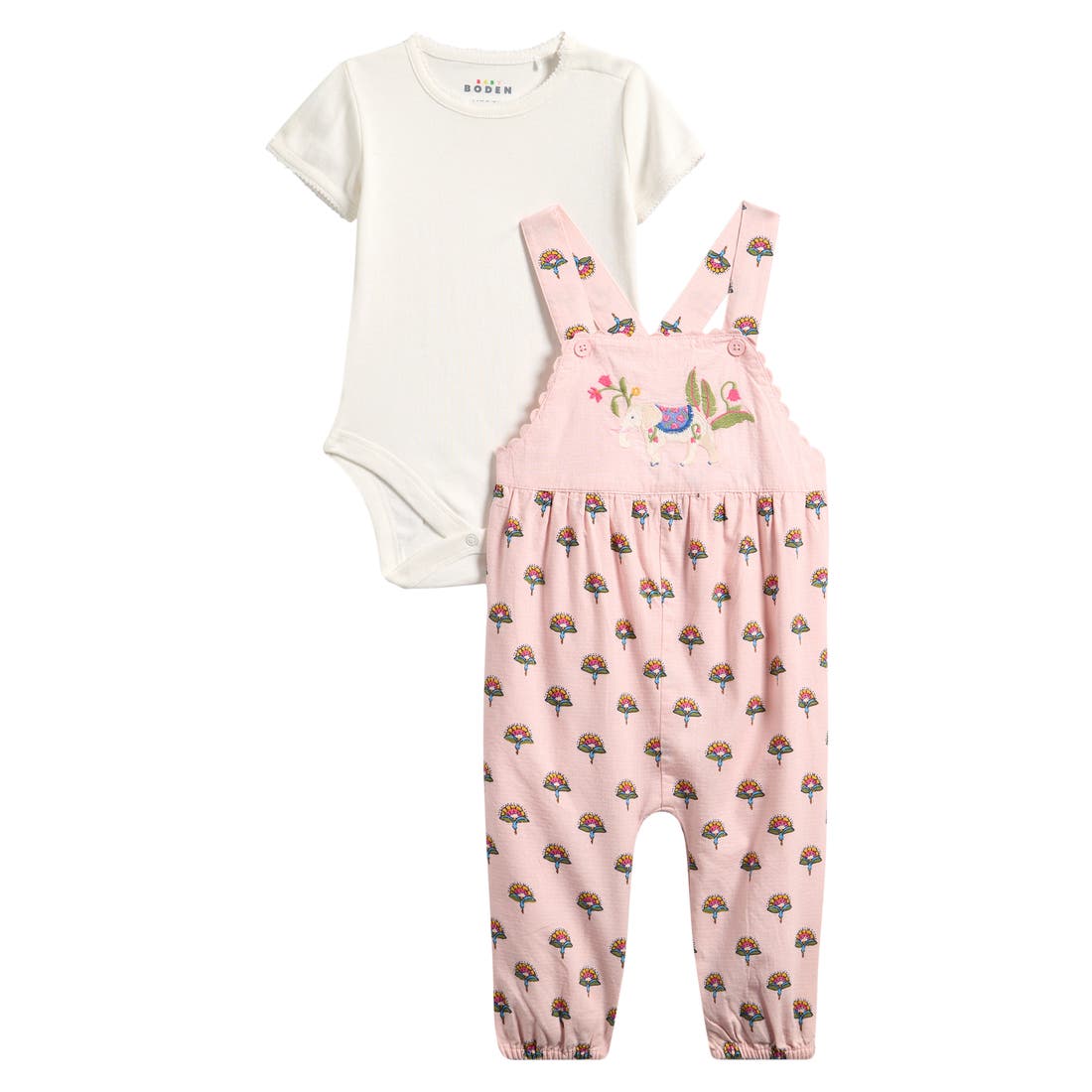 Mini Boden Bodysuit & Embroidered Overalls Set