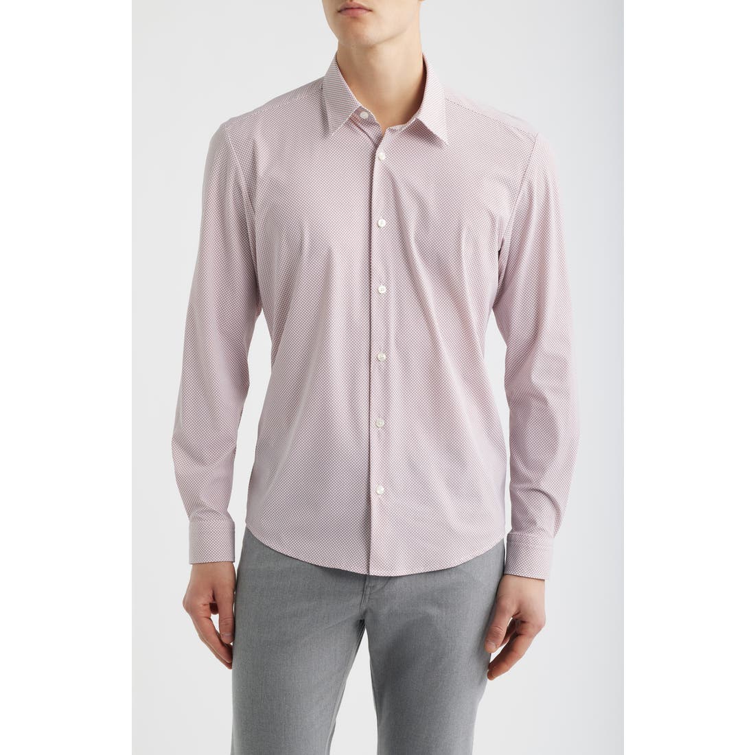 Boss Liam Print Button Front Shirt in Light/pastel Pink