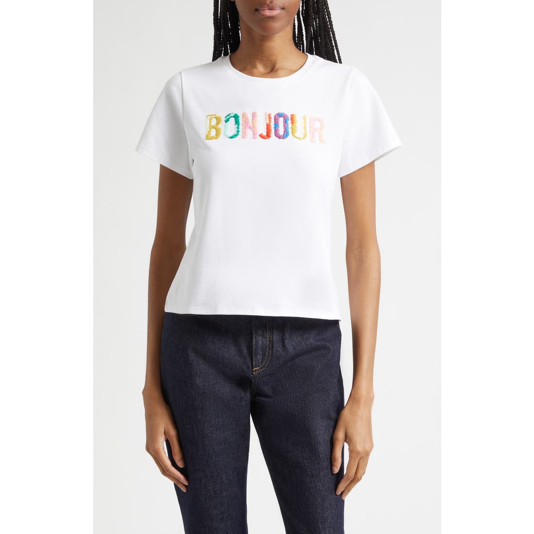 Cinq À Sept Bonjour Scribble Embroidered Shrunken Tee