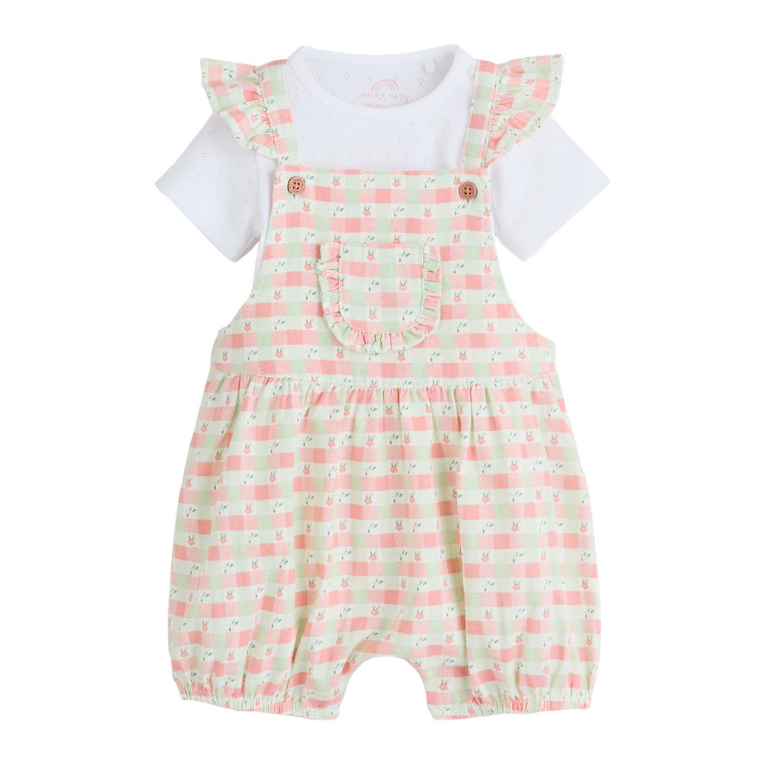 Next Pastel Gingham Frill Romper & Bodysuit Set