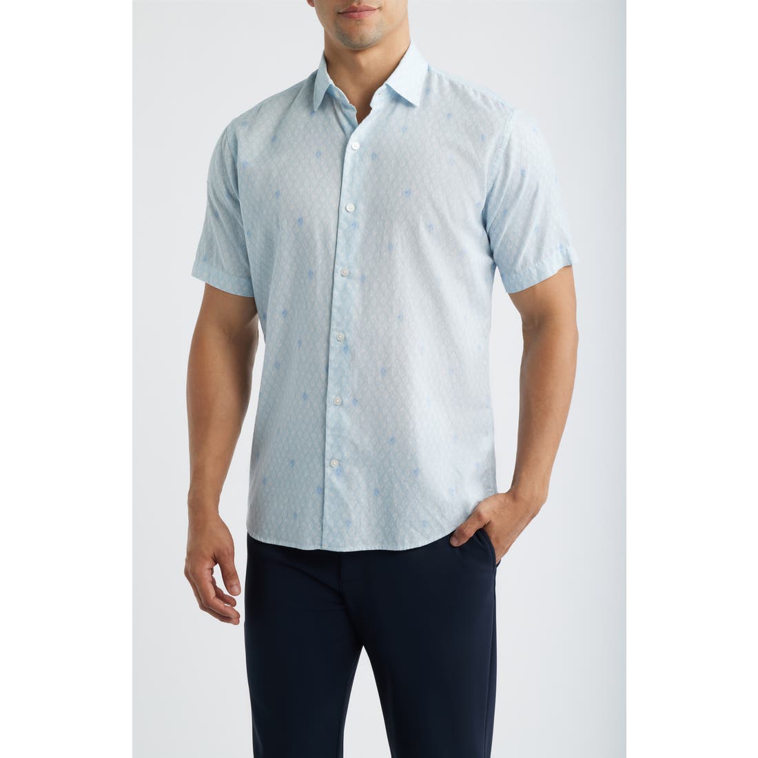 Peter Millar Whitehaven Abstract Print Short Sleeve Cotton & Lyocell Button-Up Shirt
