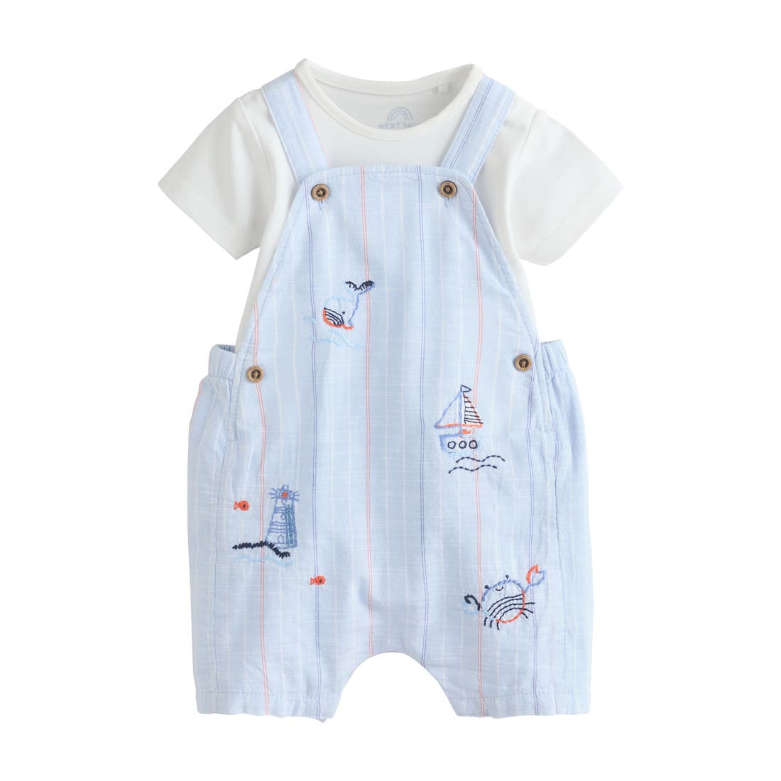 Next Nautical Bodysuit & Embroidered Romper Set