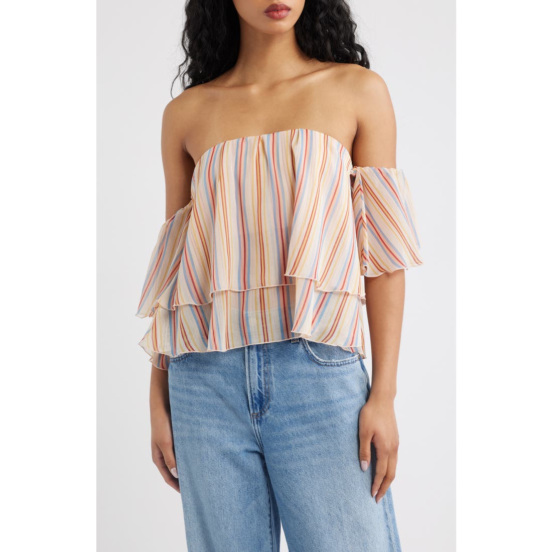 Mango Off the Shoulder Stripe Top