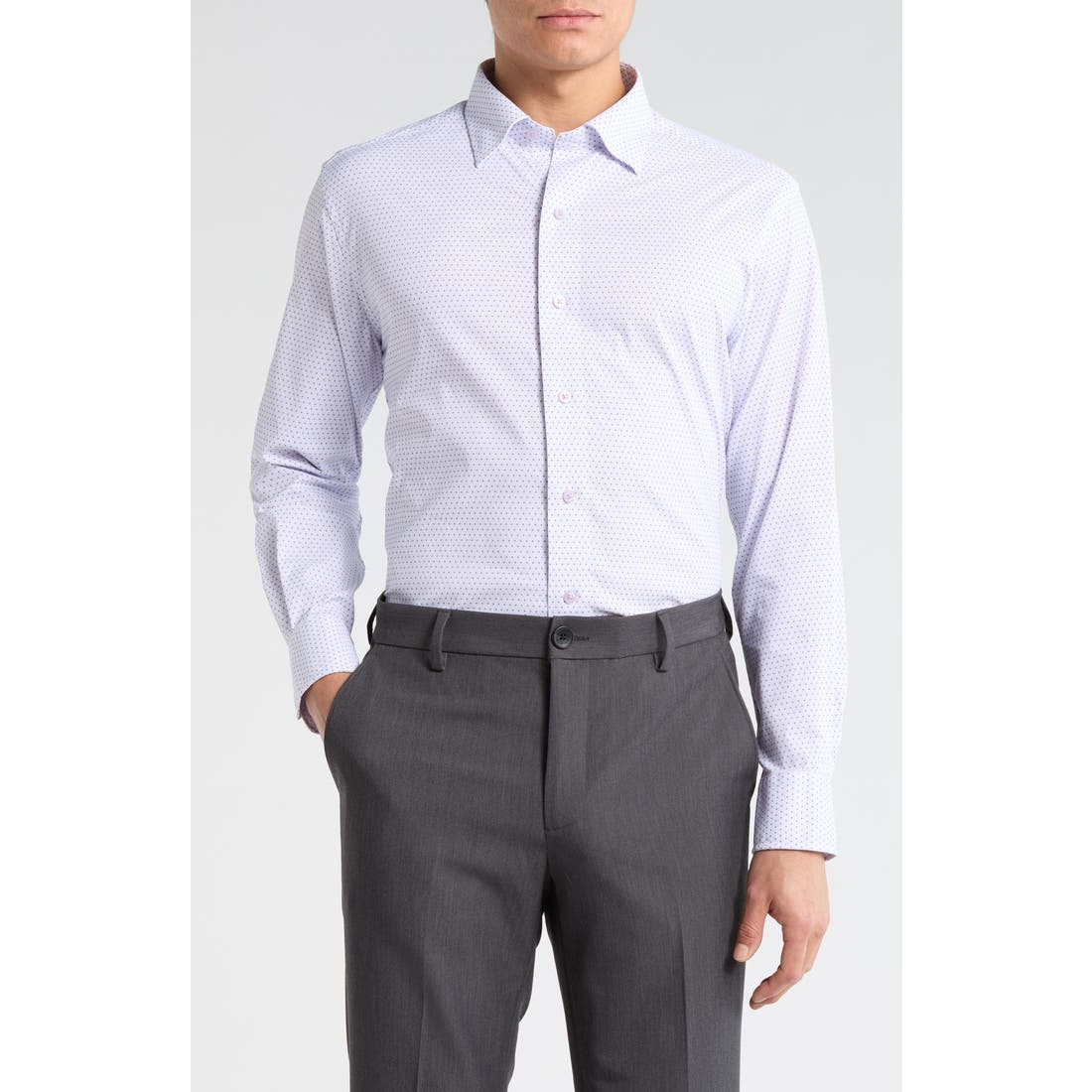 Nordstrom Rack David Donahue Neat Print Performance Sport Shirt in  White/Purple available now at Tacoma Mall