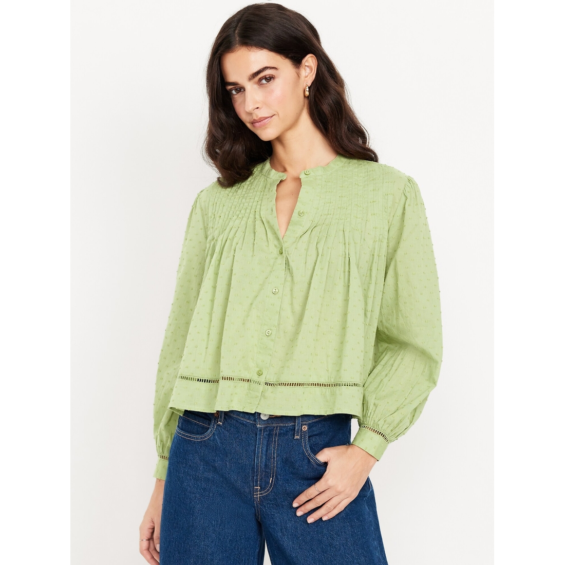 Women's Swiss Dot Button-Down Pintuck Top available now at