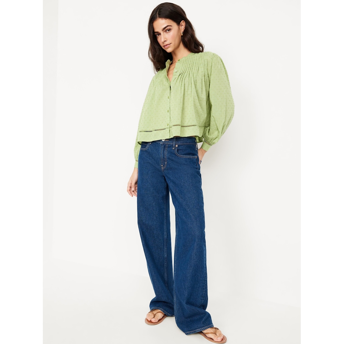 Women's Swiss Dot Button-Down Pintuck Top available now at