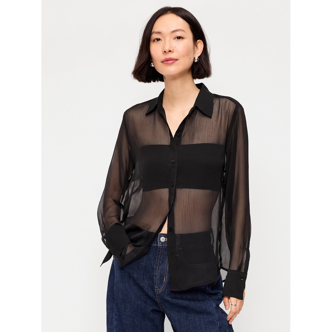 Old Navy Women's Chiffon Sheer Button-Down Shirt