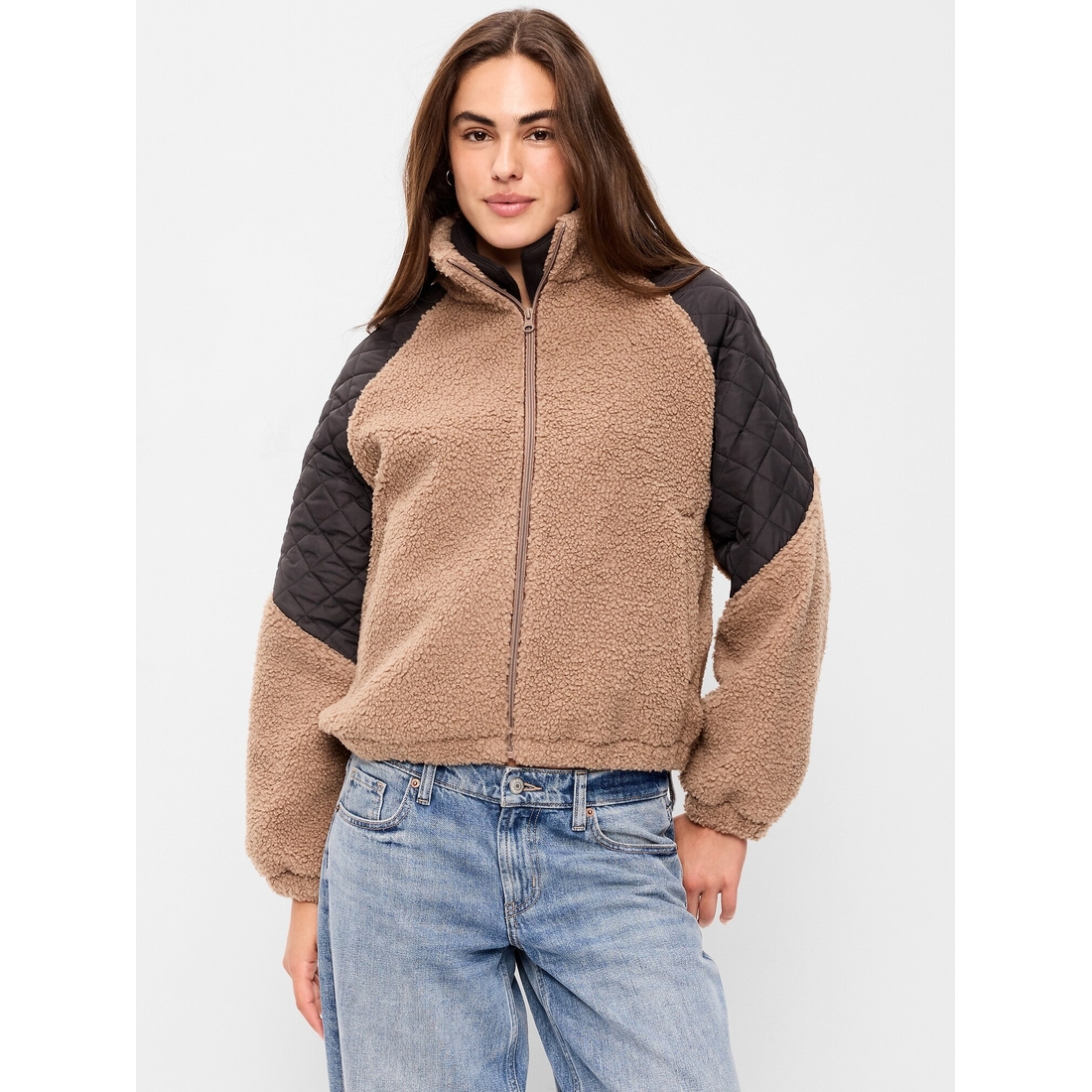 Old Navy Women's Loose Sherpa Mixed-Media Pullover