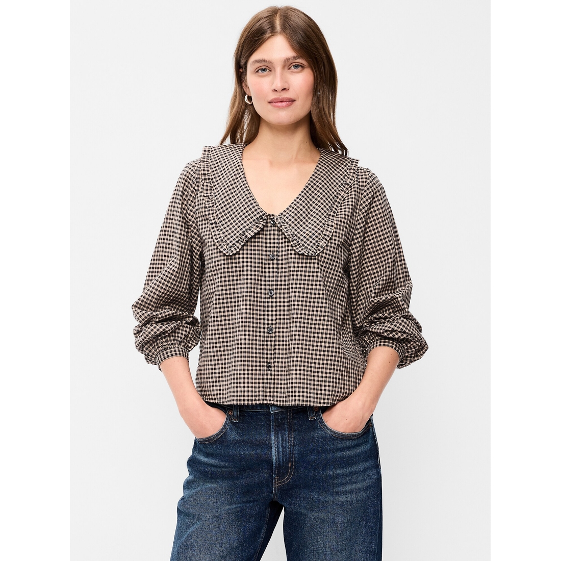 Old Navy Women's Long-Sleeve Statement Collar Button-Front Top