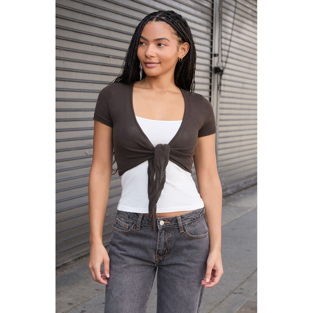 John Galt Tie Front Sweater Top