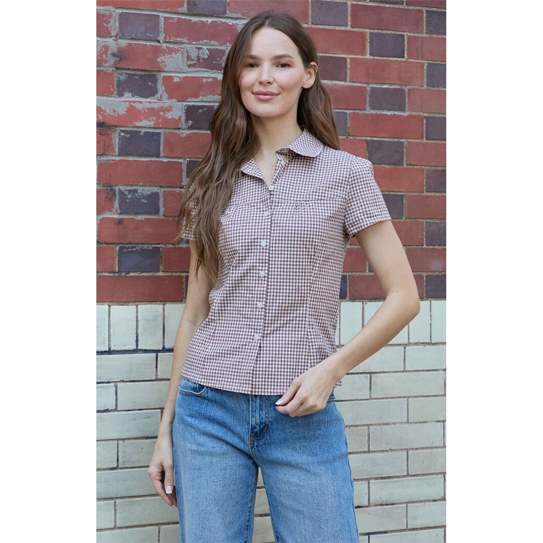 John Galt Gingham Teagan Collared Top