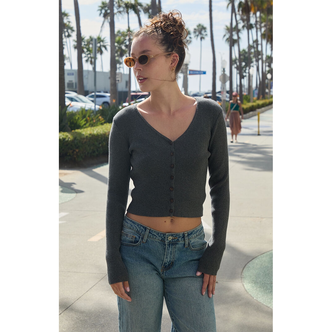 John Galt Ribbed Button Down Cardigan