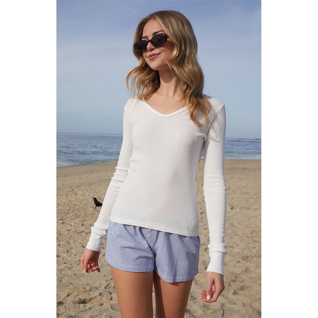 John Galt Ribbed Long Sleeve Top