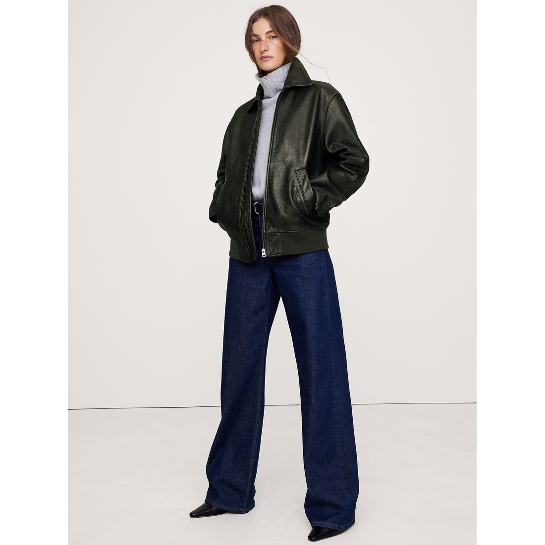 Banana Republic Women's Oversized Distressed Leather Bomber Jacket