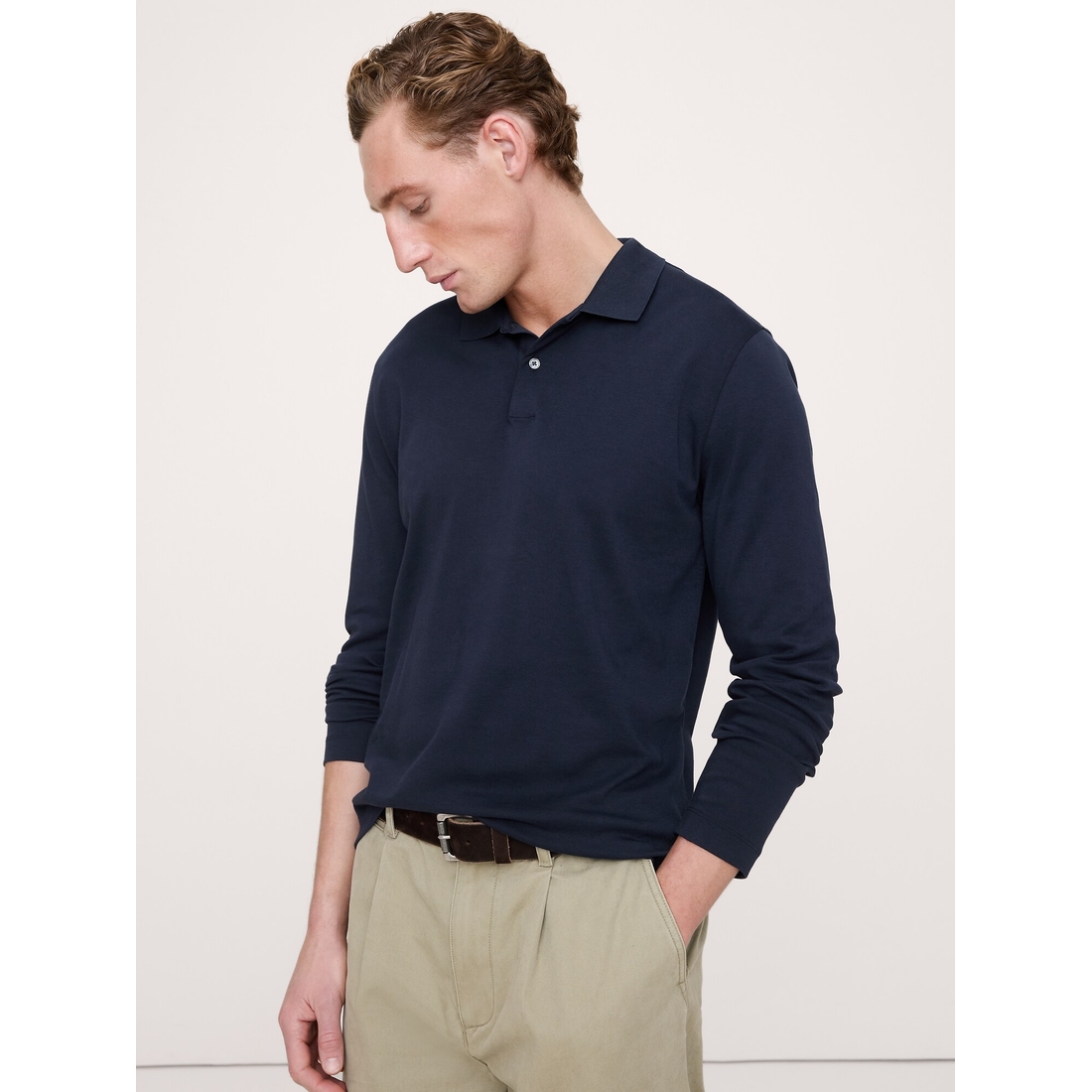 Banana Republic Men & Women Men's Luxury-Touch Long-Sleeve Polo Shirt  available now at Menlo Park Mall