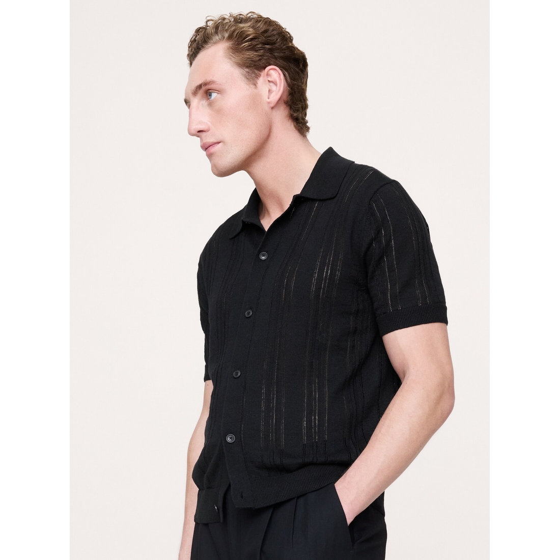 Banana Republic Men & Women Men's Pointelle Linen-Cotton Polo Shirt  Cardigan available now at Menlo Park Mall