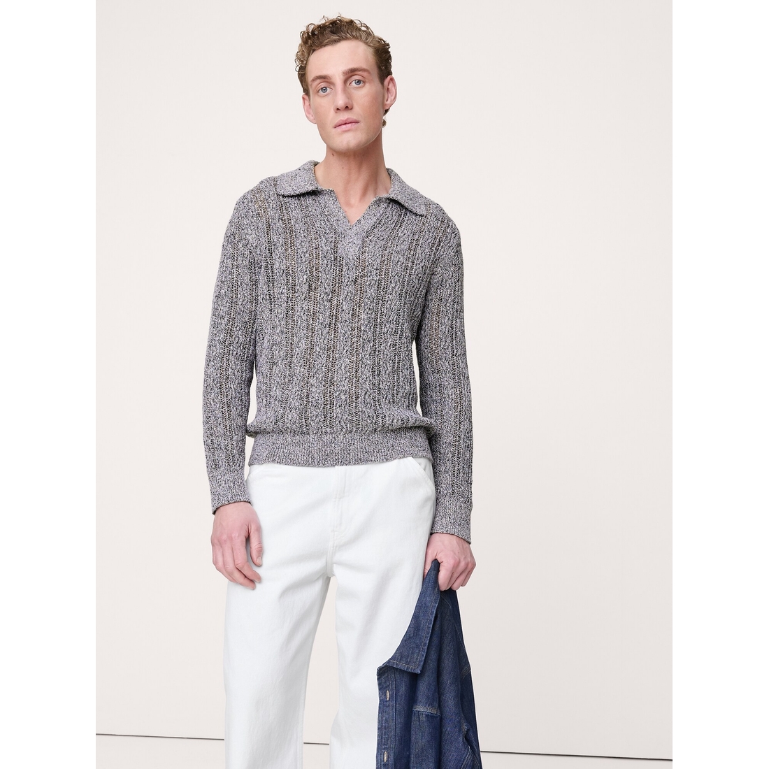 Men's Cotton-Blend Zig-Zag Sweater Polo Shirt available now at