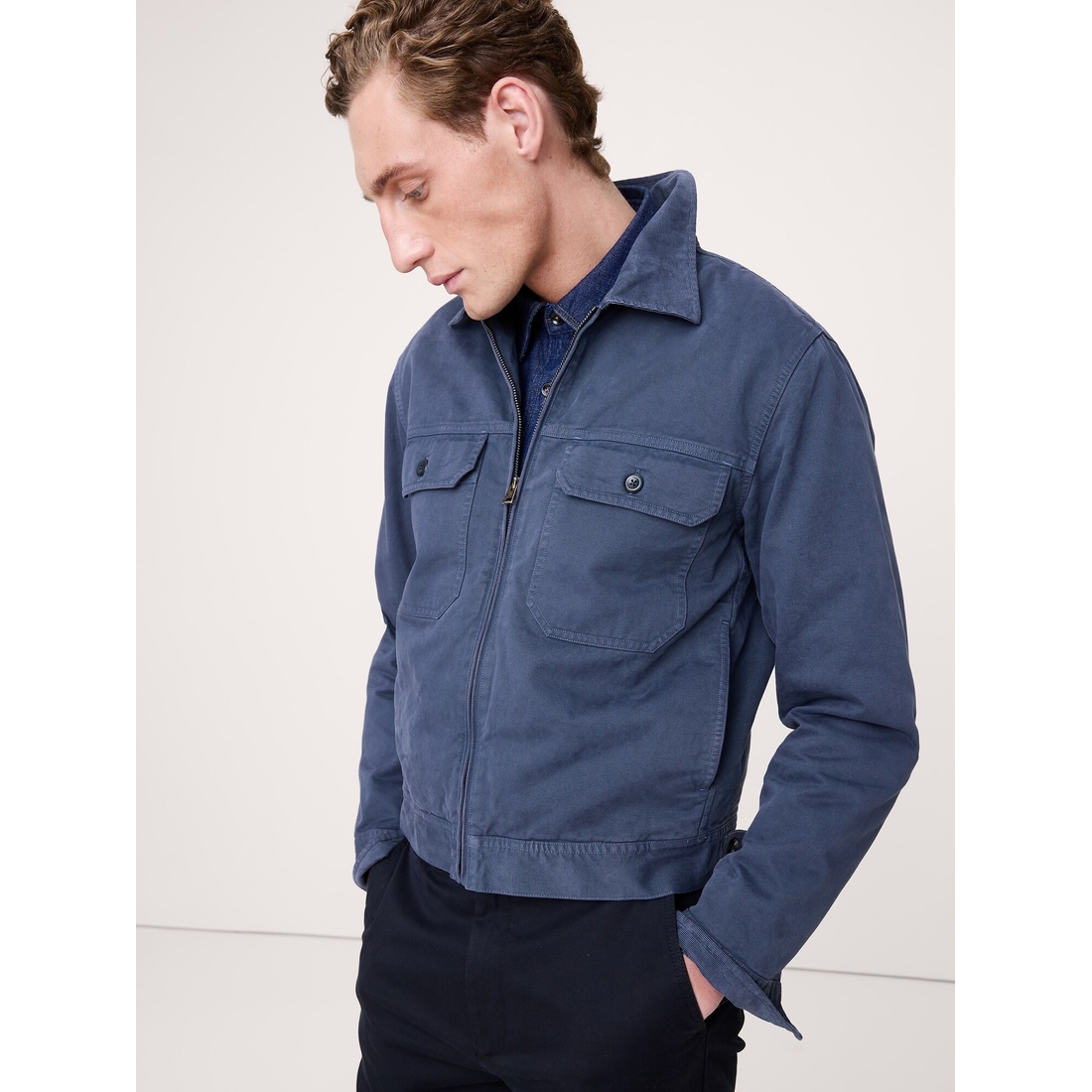 Banana Republic Men's Cotton Twill Mechanic's Jacket With Corduroy