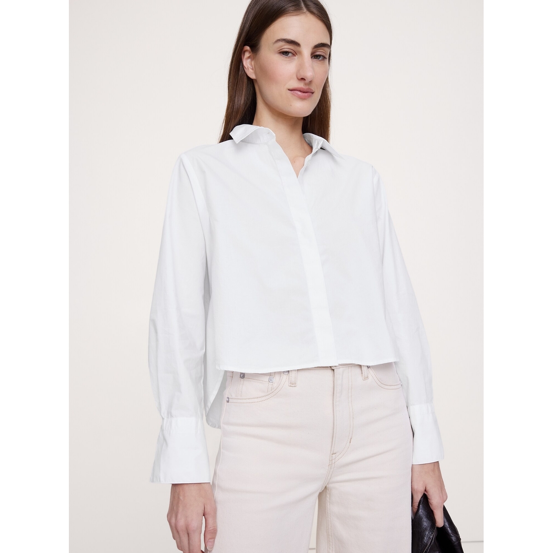 Banana Republic Women's Cropped Cotton Poplin Shirt With Elbow Patches  available now at Fashion Centre at Pentagon City