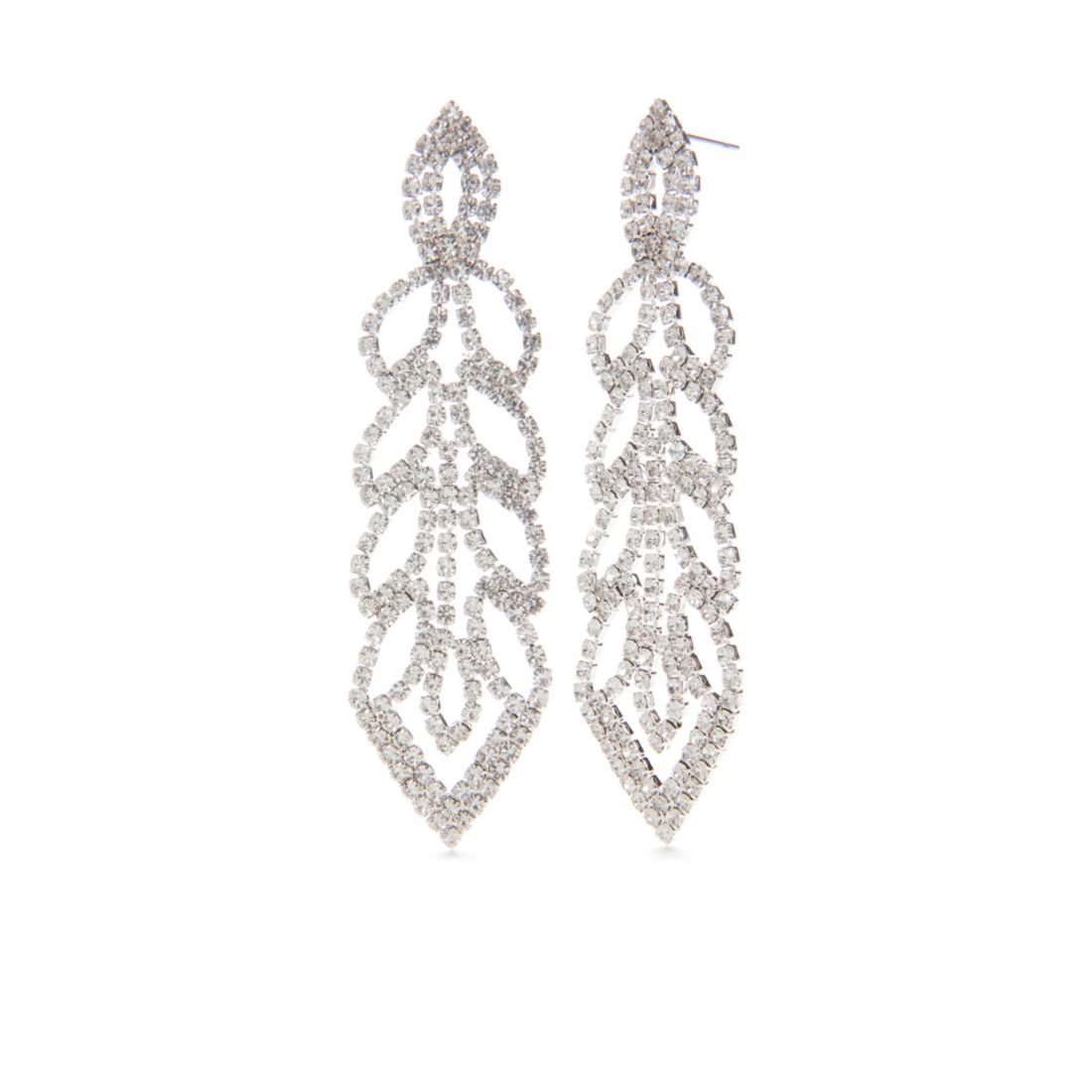 Belk Silver Tone Linear Leaf Rhinestone Statement Earrings